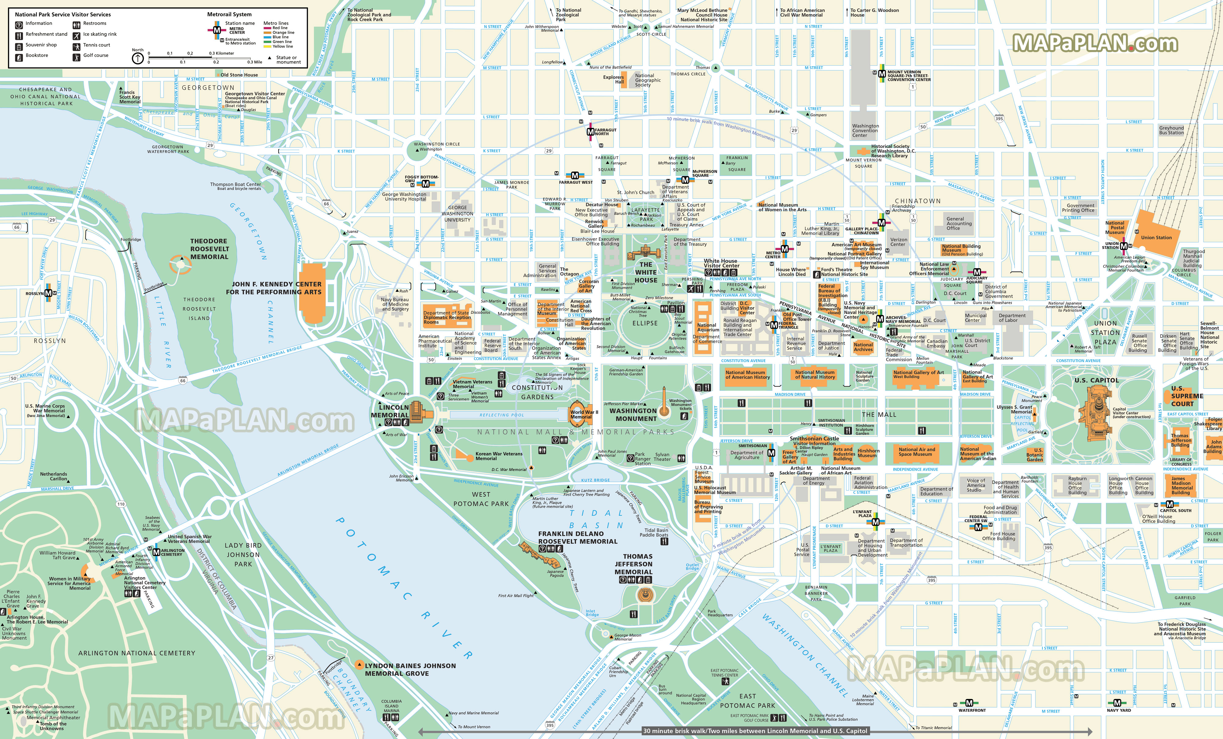 Life In DC UC Merced Washington Program UCDC   Washington Dc Top Tourist Attractions Map 02 Free Street Names Map The Mall Environs Main Landmarks Most Popular Sights Great Art Spots High Resolution 